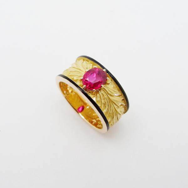 ルビー エマーユ リング 1.01ct 約12号 750YG ソーティング 付 新品仕上げ SAラン...