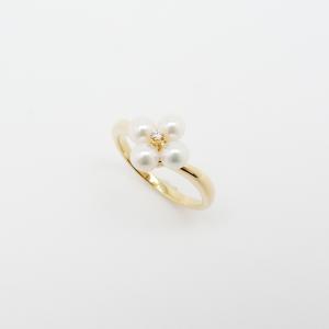 MIKIMOTO ミキモト 花 リング 指輪 アコヤ真珠 4.4mm ダイヤモンド