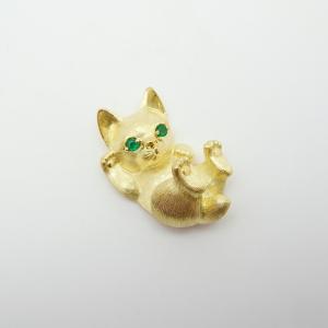 ヘンリー デュネイ キャット モチーフ エメラルド ブローチ 750YG SAランク