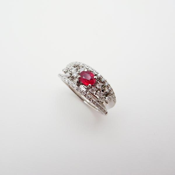 非加熱 ルビー ダイヤモンド リング 12号 0.376ct 0.30ct Pt900 ソーティング...