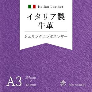 牛革 イタリア製 本革 シュリンク エンボスレザー 水色 A4 材料 レザー