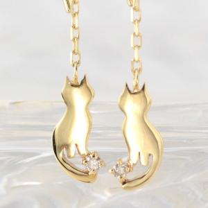18金ピアス ゴールド k18 18k 18金 猫 ネコ cat レディース ゆれる