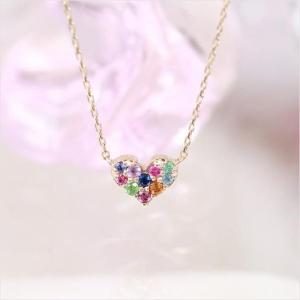 ハートネックレス 10金 レディース ペンダント k10 ゴールド サファイア ルビー エメラルド レディース 人気 誕生石｜jewelryprecious