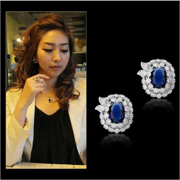 ピアス 高級クリスタル/ブルー彩石蝶々ピアスK18RGP