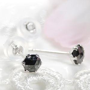 プラチナ ピアス ブラックダイヤモンド 一粒 4mm 0.2ct ローズカット