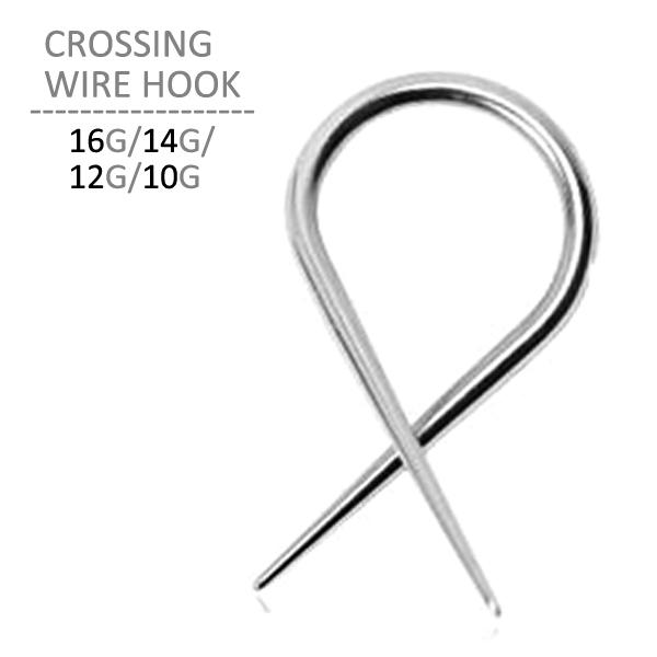 ボディピアス 16G 14G 12G 10G クロッシングワイヤーフック イヤーロブ 耳ピアス シル...
