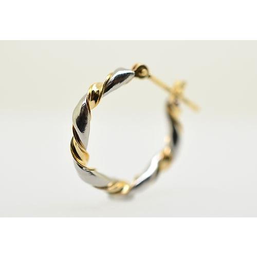 PT900 プラチナ K18 イエローゴールド コンビツイストフープピアス 片耳用 受注生産