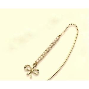 【K18/K10YG】【ビジュードヴィーブル】リボン単品 ダイヤモンド ピアス ダイヤ/パール ピア...