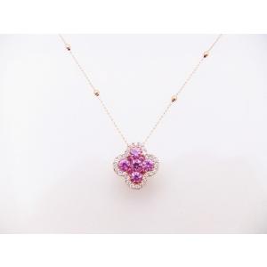 【フラワーモチーフ】 K18PG ピンク サファイヤ ネックレス ペンダント【1.00ct】 四つ葉...