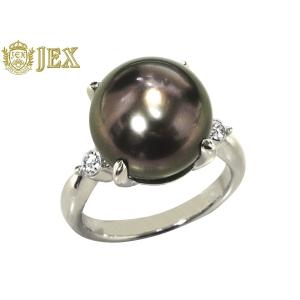 真珠 0.21 リング・指輪12.7mm Pt900プラチナ×ブラックパール（黒蝶