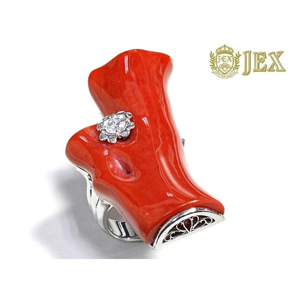 Coral Pt900赤珊瑚 ダイヤモンドリング No.126653