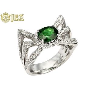 Green Garnet K18WGグリーンガーネット ダイヤモンドリング NO.127448｜jex-gem-gallery