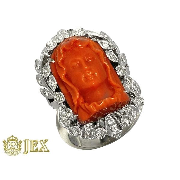 Coral Pt900珊瑚 ダイヤモンドリング  NO.128990