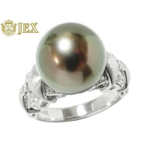 真珠 0.21 リング・指輪12.7mm Pt900プラチナ×ブラックパール（黒蝶