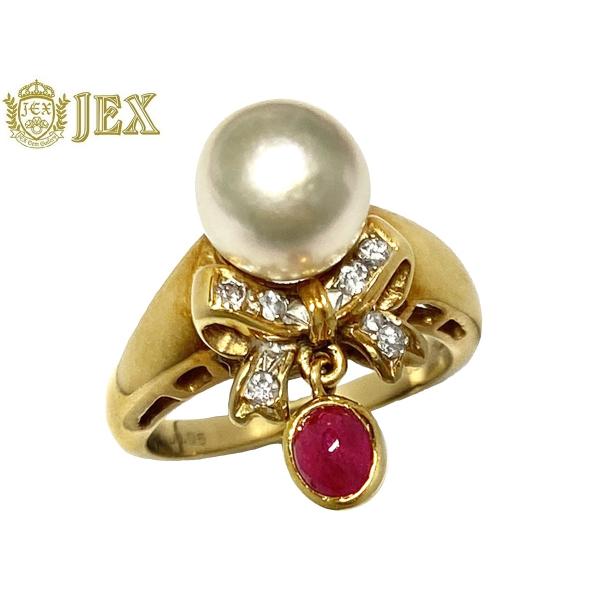Akoya Pearl K18アコヤパール ルビー ダイヤモンドリング NO.305514