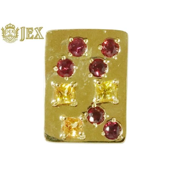 Ruby K18ルビー イエローサファイヤ片方ピアス 新品 NO.47326