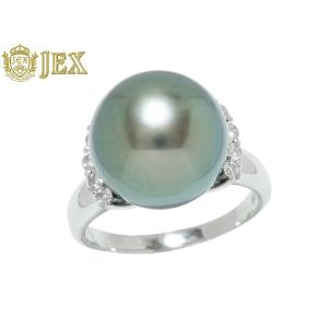 真珠 0.21 リング・指輪12.7mm Pt900プラチナ×ブラックパール（黒蝶