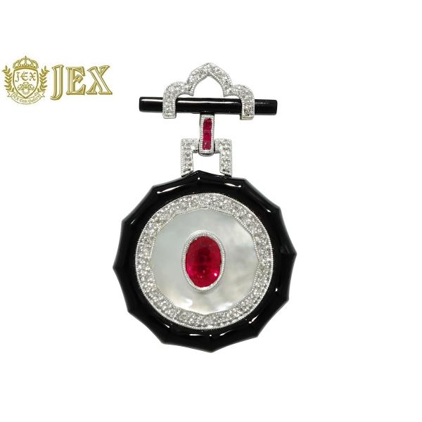 Ruby K18WGルビー ダイヤ オニキス シェルペントップ NO.49377