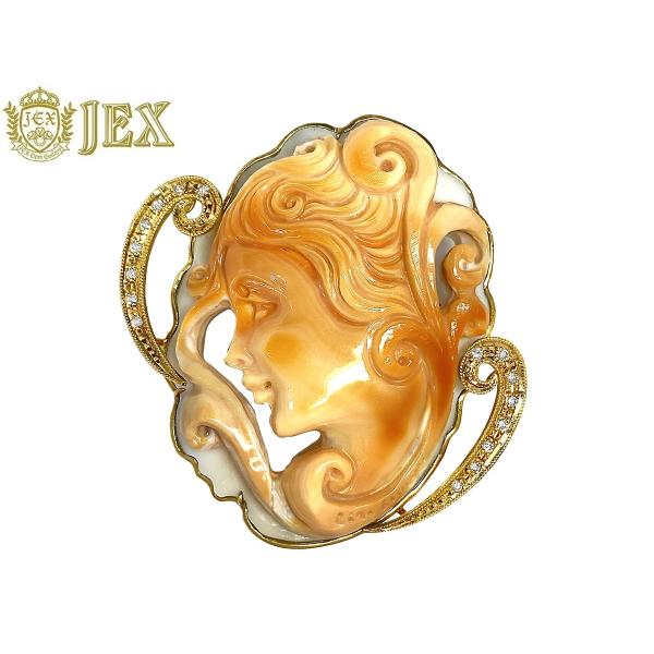 Ciro Accanito チロ アッカニートK18シェルカメオ ダイヤモンドペントップ兼ブローチ ...