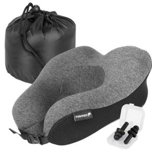Fosmon 旅行用ネック枕耳栓付き、 柔らかく快適なメモリーフォームネッククッション、頭とあごサポート旅行用ネック枕、洗濯機で洗える綿10｜jiatentu2