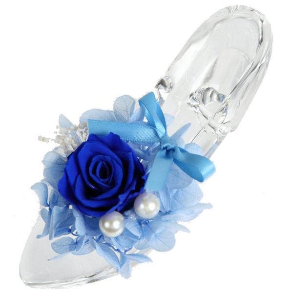 ティートサイト プリザーブドフラワー ガラス製 ハイヒール ガラスの靴 (バラ あじさい ブルー)