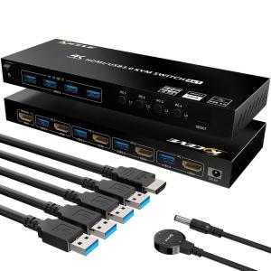 新モデル HDMI KVM切替器、PC切替器4入力1出力4K@60Hz、4つUSB3.0ハブ備えたUSB切替器セレクター、EDID管理、ワ｜jiatentu4
