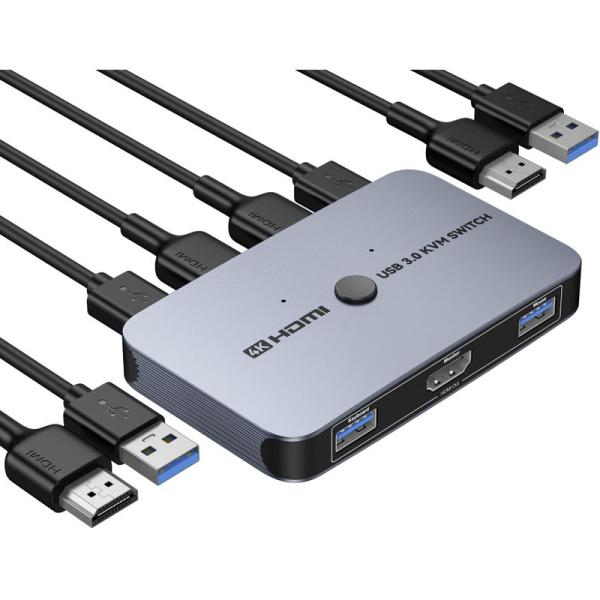 「2023」KVMスイッチ、ABLEWE HDMI KVM切替器 2入力1出力 PC切替器 4K解像...