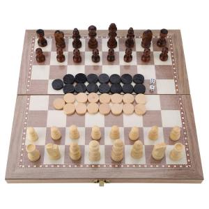 木製 3-in-1 チェス チェッカー バックギャモン 折り畳み式 ボード ポータブル トラベルゲーム テーブルゲーム ボード ゲーム 子供｜jiatentu4