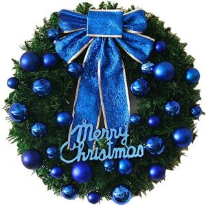 飾り付け リース 玄関 飾り クリスマスオーナメント リボン ドア 窓 インテリアの飾 宴会 屋内 パーティー (40ｃｍ, ブルー)