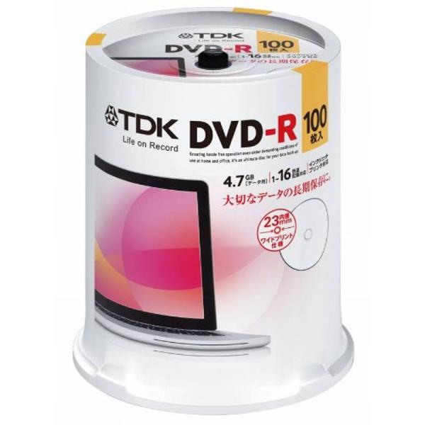 TDK データ用DVD-R 4.7GB 1-16倍速対応 ホワイトワイドプリンタブル 100枚スピン...