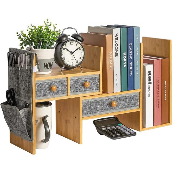 HEMERON 木製の拡張可能な机上本棚、デスクトップ本棚、机の本棚、卓上収納，DIY机の本棚の組み...