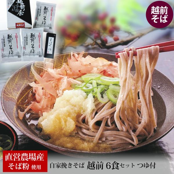 贈答 ギフト 直営農場産 越前そば 6食 TN-6 そばつゆ付 送料無料 冷蔵便 産地直送 蕎麦 生...