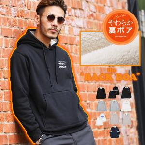 パーカー メンズ トップス プルオーバーパーカー 裏ボア ロゴ プリント スウェット フーディー 長袖 暖か 防寒 秋 秋服 冬 冬服