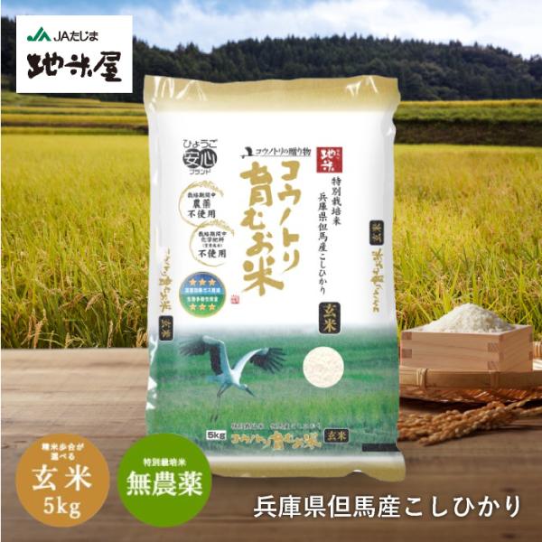 新米 令和5年産 無農薬 玄米 無農薬 無化学肥料 送料無料 玄米 5kg コウノトリ育むお米 有機...