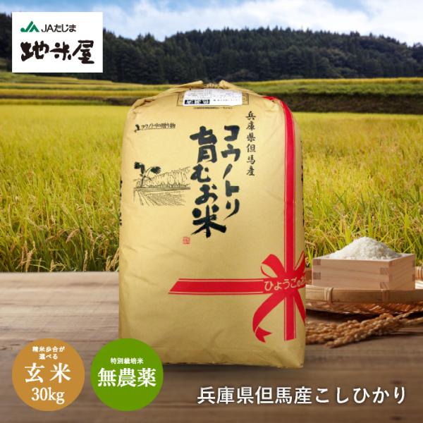 新米 令和5年産 送料無料 無農薬 無化学食べる健康！食べる貢献！コウノトリ育むお米 玄米 30kg...