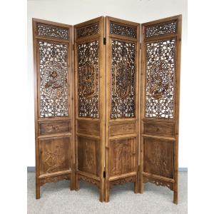 中国手彫り彫刻衝立　T201　4枚セット　450×2050