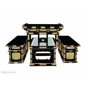【寺院仏具】黒塗り 前机と椅子型曲録と脇机セッ...の詳細画像1