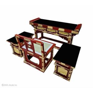 【寺院仏具】黒塗り 前机と椅子型曲録と脇机セッ...の詳細画像5