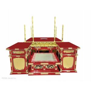 【寺院仏具】朱塗り　4尺　幸心流型護摩壇　脇机2台タイプ　安心の国産寺院仏具　自社工場にて製作　木製高級寺院仏具通販(受注生産品)(商品番号10294s)