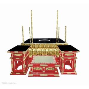 【寺院仏具】朱塗り　4尺　伝流型護摩壇　脇机2台タイプ　安心の自社工場にて製作　木製高級寺院仏具通販(受注生産品)(商品番号10295s)
