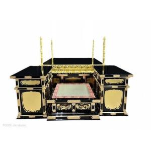 【寺院仏具】黒塗り　4尺　幸心流型大壇　脇机2台タイプ　安心の国産寺院仏具　自社工場にて製作　木製高級寺院仏具通販(受注生産品)(商品番号10296k)