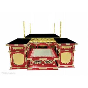 【寺院仏具】朱塗り　4尺　幸心流型大壇　脇机2台タイプ　安心の国産寺院仏具　自社工場にて製作　木製高級寺院仏具通販(受注生産品)(商品番号10296s)