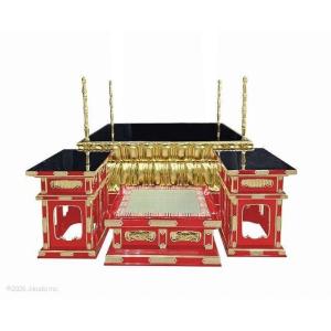 【寺院仏具】朱塗り　4尺　伝流型大壇　脇机2台タイプ　安心の国産寺院仏具　自社工場にて製作　木製高級寺院仏具通販(受注生産品)(商品番号10297s)