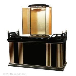 【寺院仏具】黒塗り　新型須弥壇と大型厨子セット 厨子台幅180センチ 安心の自社工場製作品　国産高級木製寺院仏具(受注生産品)(商品番号11178k)