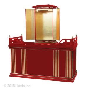 【寺院仏具】朱塗り　新型須弥壇と大型厨子セット 厨子台幅180センチ 安心の自社工場製作品　国産高級木製寺院仏具(受注生産品)(商品番号11178s)
