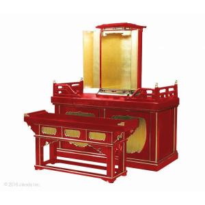 【寺院仏具】朱塗り　須弥壇と厨子と前机セット 須弥壇幅180センチ 安心の自社工場製作品　国産高級木製寺院仏具(受注生産品)(商品番号11179s)