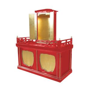 【寺院仏具】朱塗り 隅切厨子とニ間須弥壇セット 幅約180センチ 国内自社工場製作 木製高級寺院仏具通販(受注生産品)(商品番号11248s)