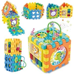 赤ちゃんおもちゃ 6面に12種遊び 6ヶ月から 多機能おもちゃ箱 知育玩具 形合わせ ビーズコースター 音と光 早期開発 指先訓練 聴覚発達 色認知｜jikuya-store