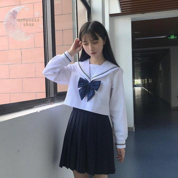 JK制服 セーラー服 上下セット リボン付き コスプレ衣装 半袖/長袖 コスチューム 学生服 ほワイ...