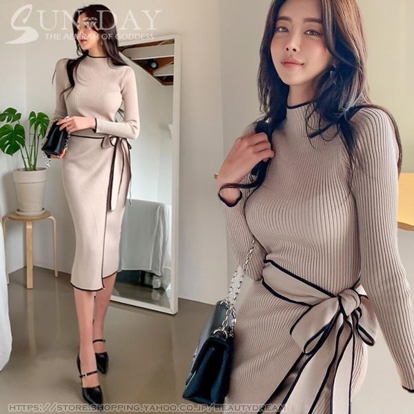 秋冬ニットワンピースレディース セーターニット 韓国風 ニットワンピース ニット ニットワンピースタ...